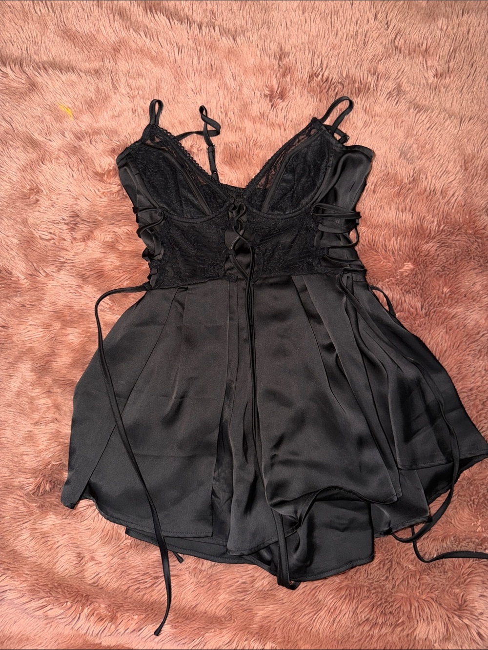 NWT Pretty Little Thing Black Lace & Satin Romper
